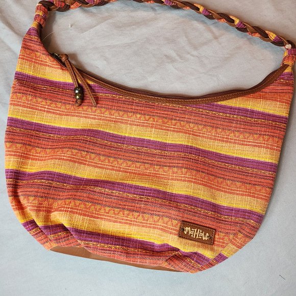 Mad Love Handbags - Mad Love Women's Sunrise Braided Strap Lined Zip Close Purse Beach Bag Tote